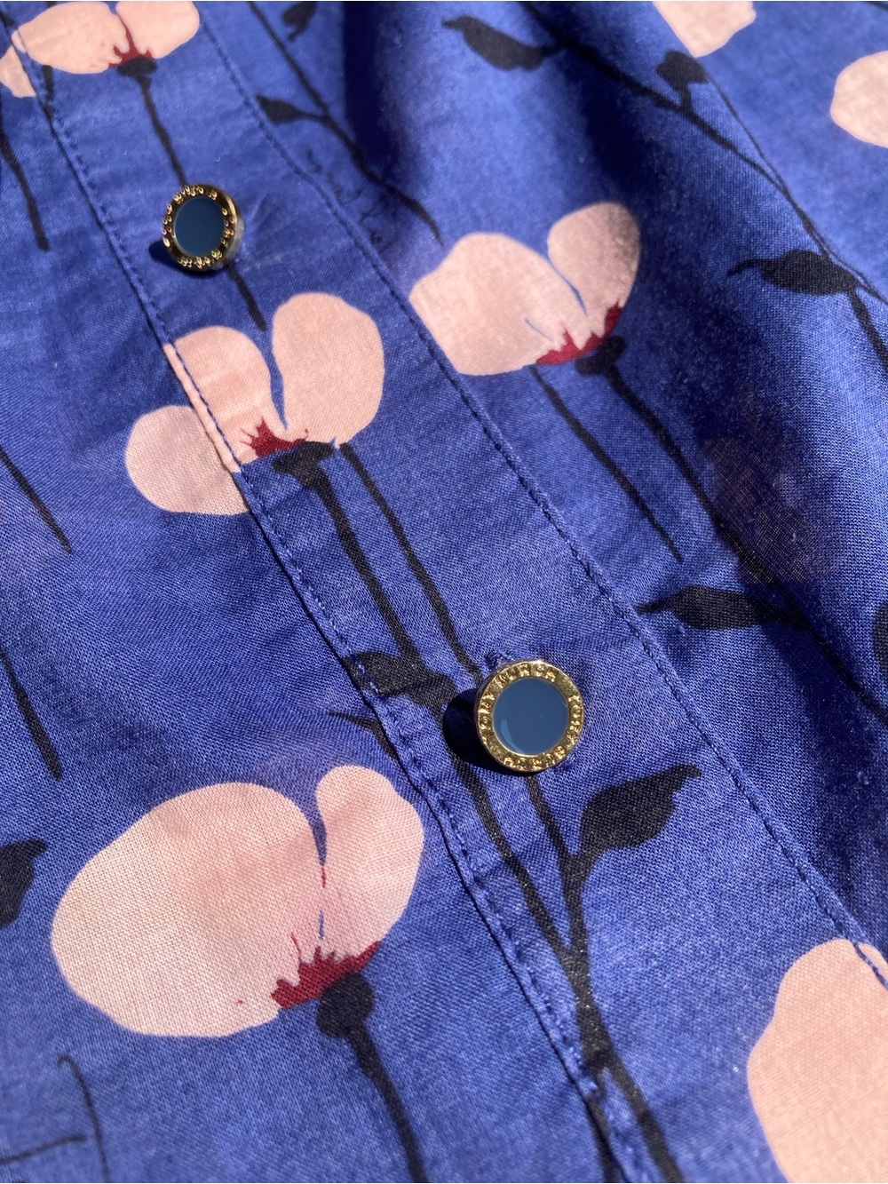 Tory Burch 100% Cotton Blue Button Front Belted Shirt Dress Pink Flower Print - Picture 12 of 14